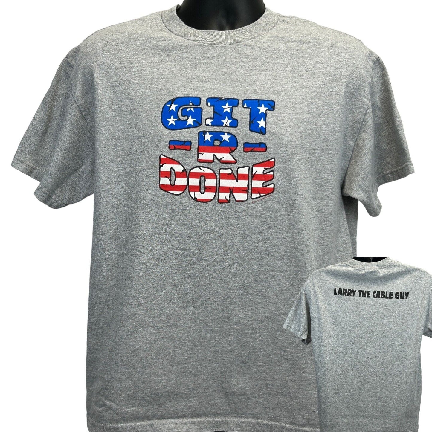 Gray Tennessee River T-Shirt with 'Git-R-Done' Front Design and 'Larry the Cable Guy' Logo on Back
