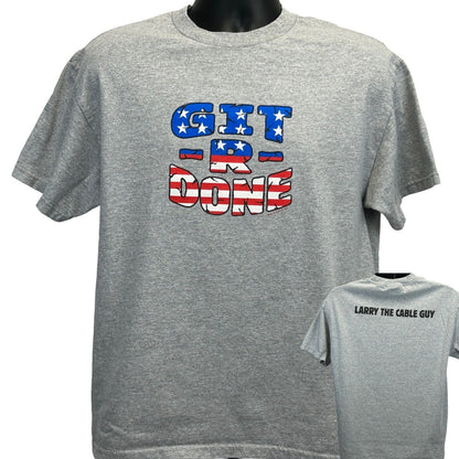 Gray Tennessee River T-Shirt with 'Git-R-Done' Front Design and 'Larry the Cable Guy' Logo on Back