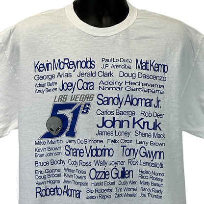 White Gildan T-Shirt featuring Las Vegas 51s graphic with player names on the front