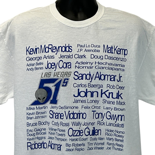 White Gildan T-Shirt featuring Las Vegas 51s graphic with player names on the front
