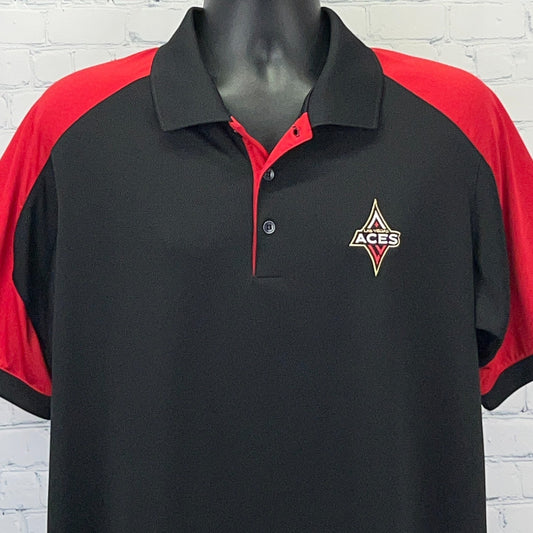 Antigua Las Vegas Aces polo shirt in black and red with logo on front for fans and athletes