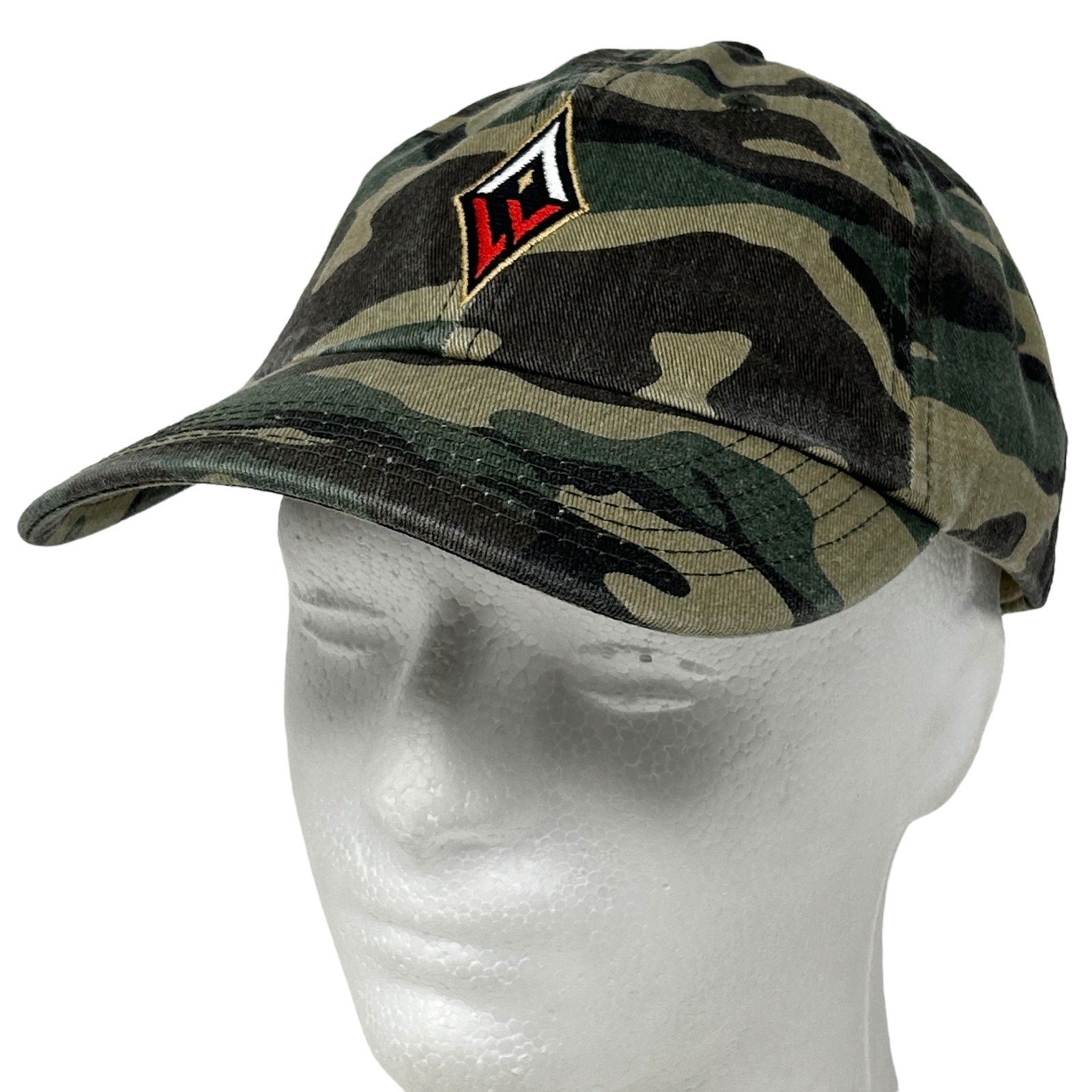 Camo Las Vegas Aces hat with embroidered logo, adjustable fit, front view