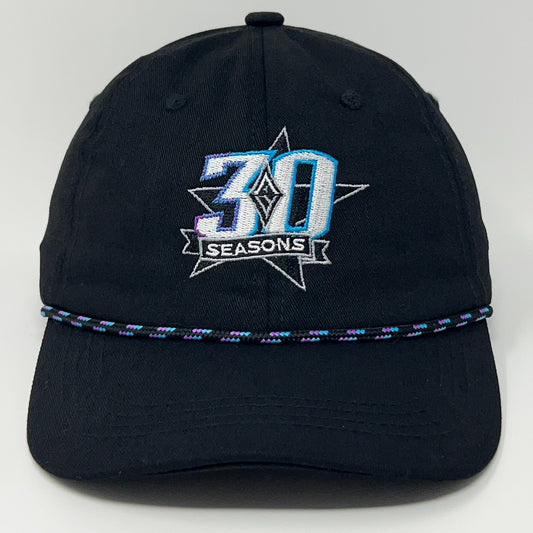 BWM Global Las Vegas Aces black cap featuring a colorful 30 Seasons embroidered design