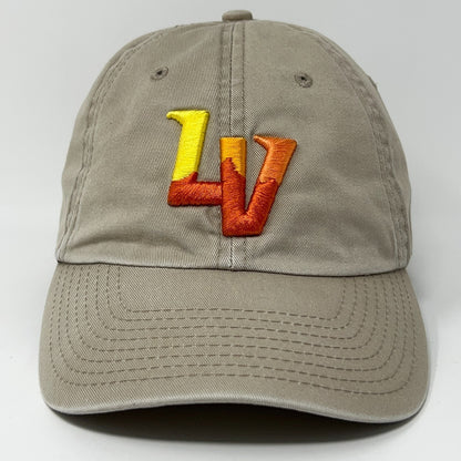 Khaki ’47 cap featuring Las Vegas Aviators embroidered LV logo in orange and yellow on the front
