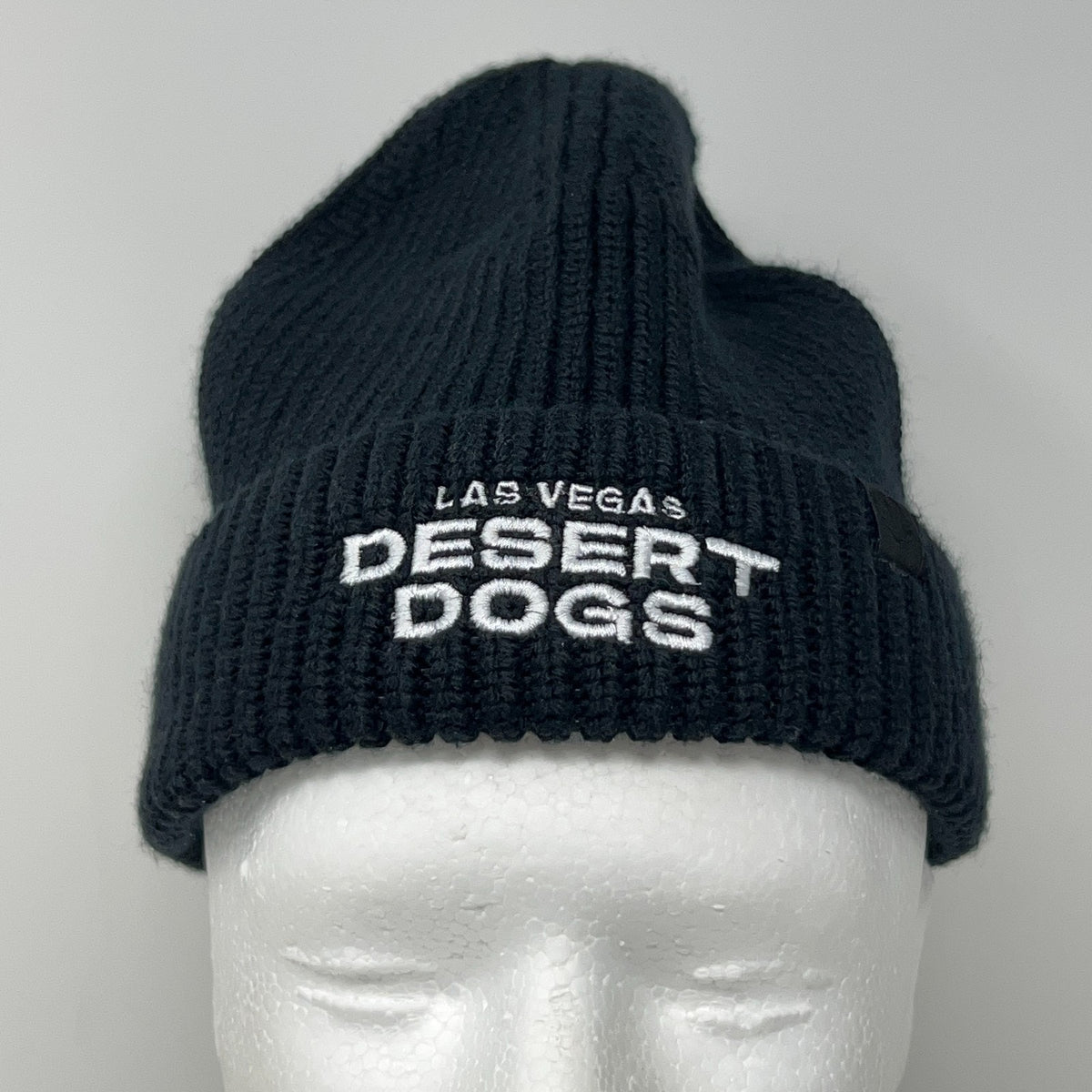 Lululemon black knit beanie with LAS VEGAS DESERT DOGS logo for casual wear