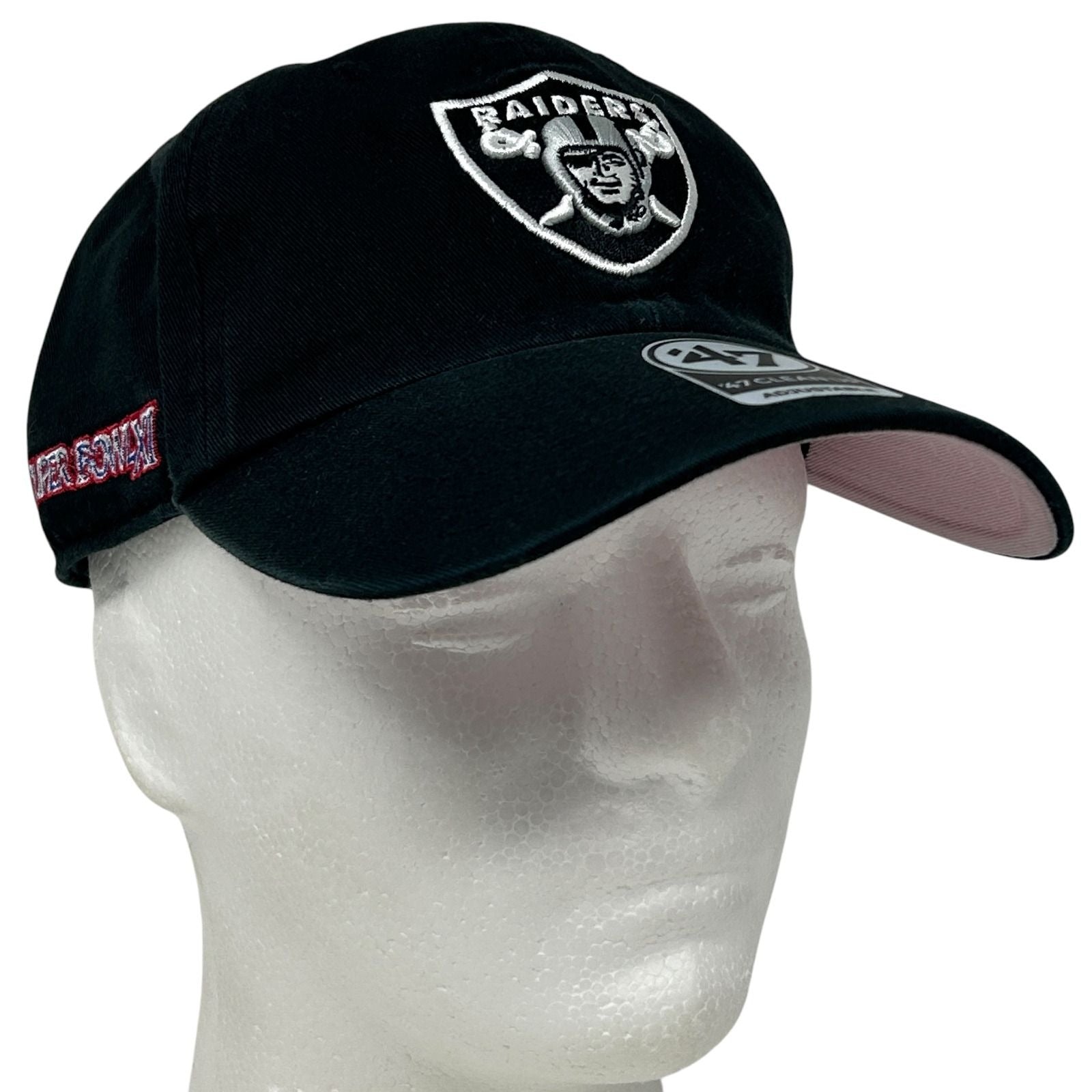 Black ’47 Las Vegas Raiders cap with embroidered logo, adjustable strap, front view