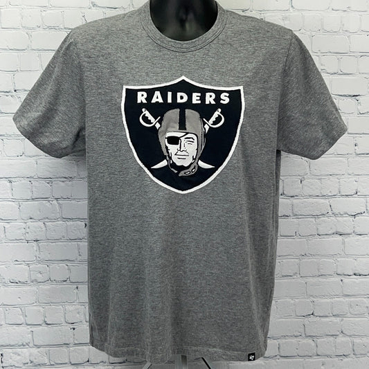 Gray short-sleeve t-shirt featuring the Las Vegas Raiders logo on the front