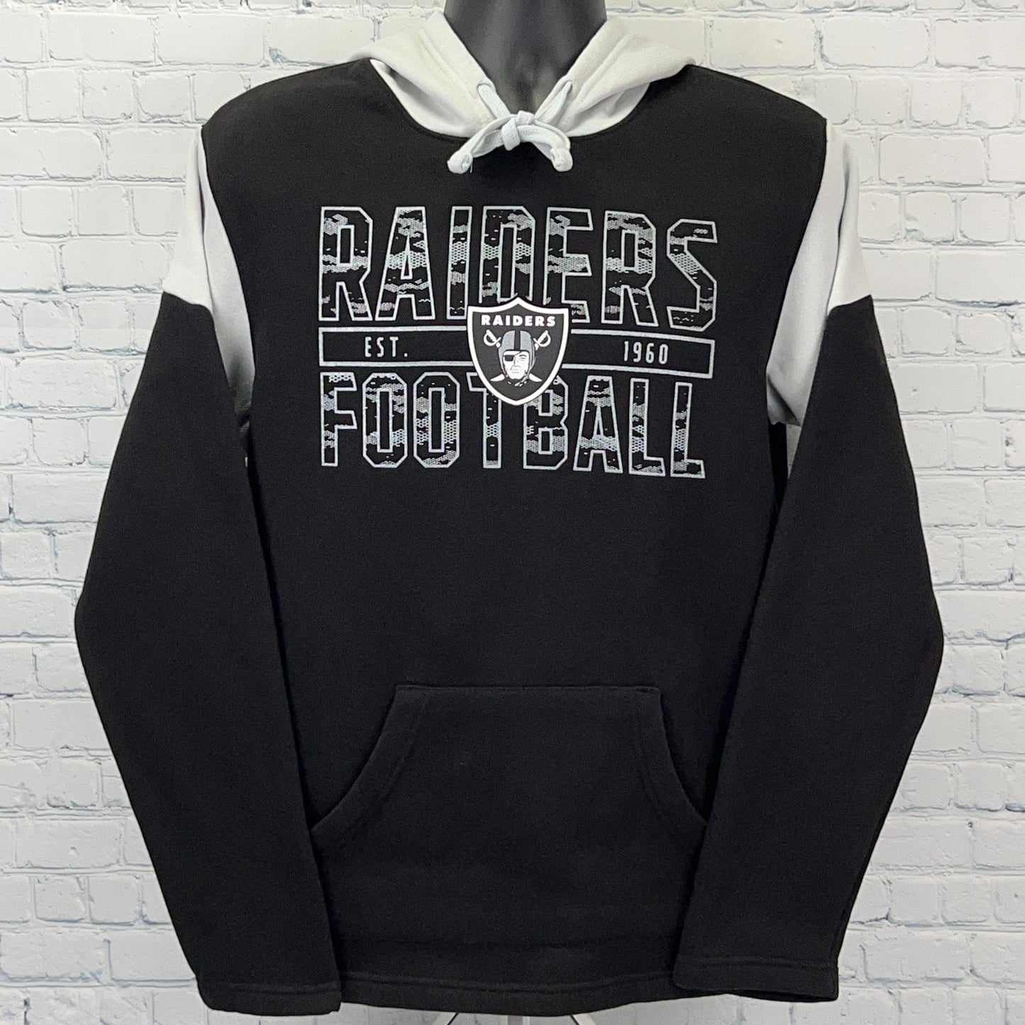 NFL Las Vegas Raiders Hoodie in Black and White, Size Large, Front View