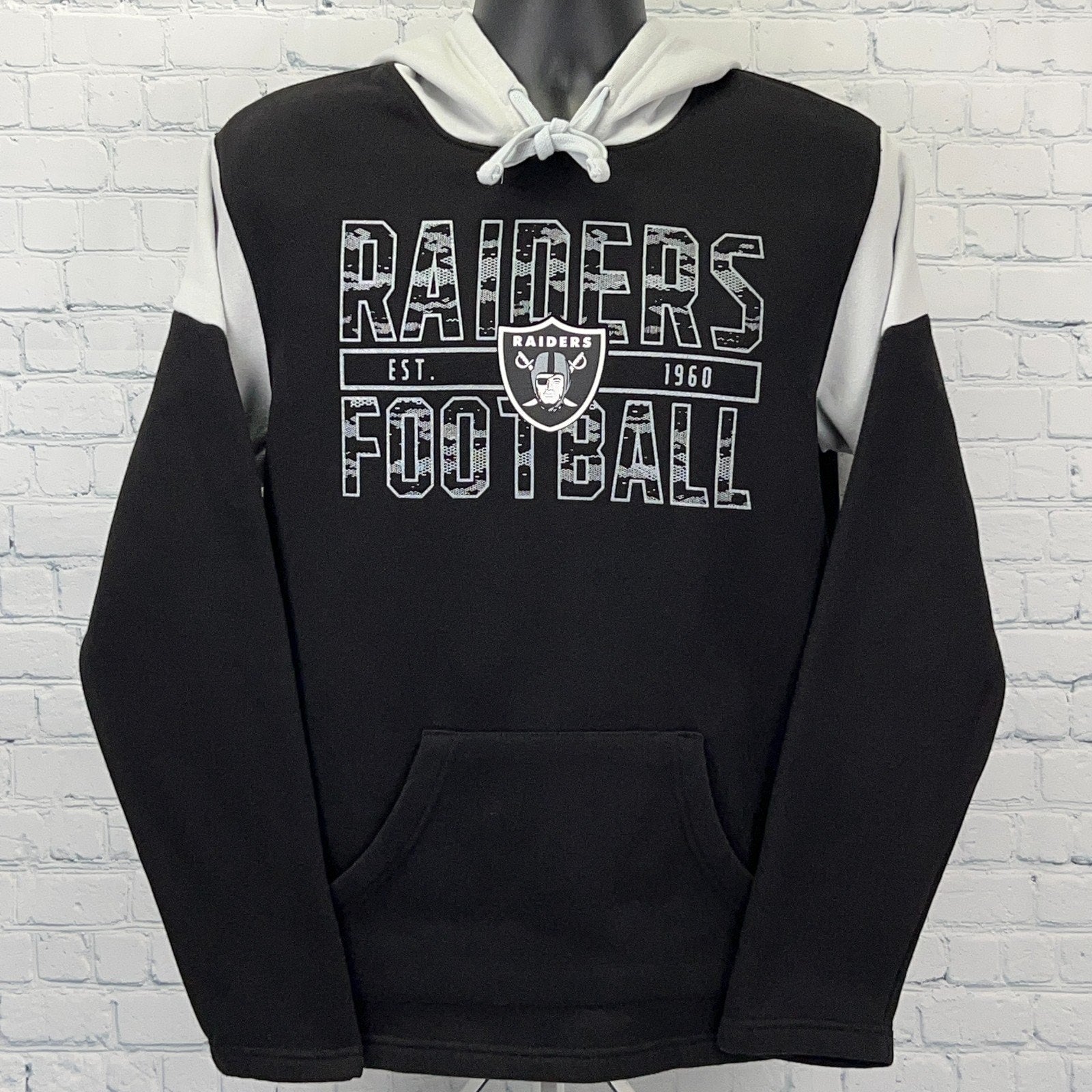 NFL Las Vegas Raiders Hoodie in Black and White, Size Large, Front View