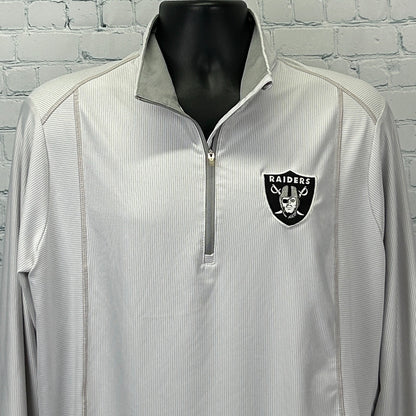 Antigua Las Vegas Raiders Shirt in light gray with quarter zip and team logo on the chest