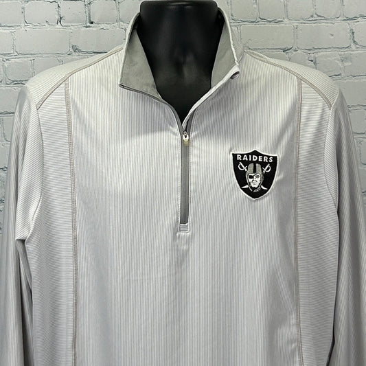Antigua Las Vegas Raiders Shirt in light gray with quarter zip and team logo on the chest
