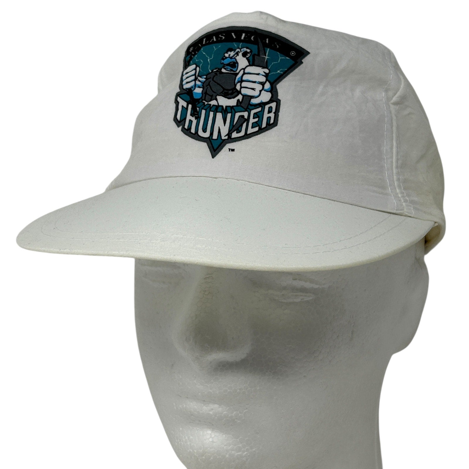 Vintage Las Vegas Thunder White Cap with Front Logo and Brim for Sports Fans