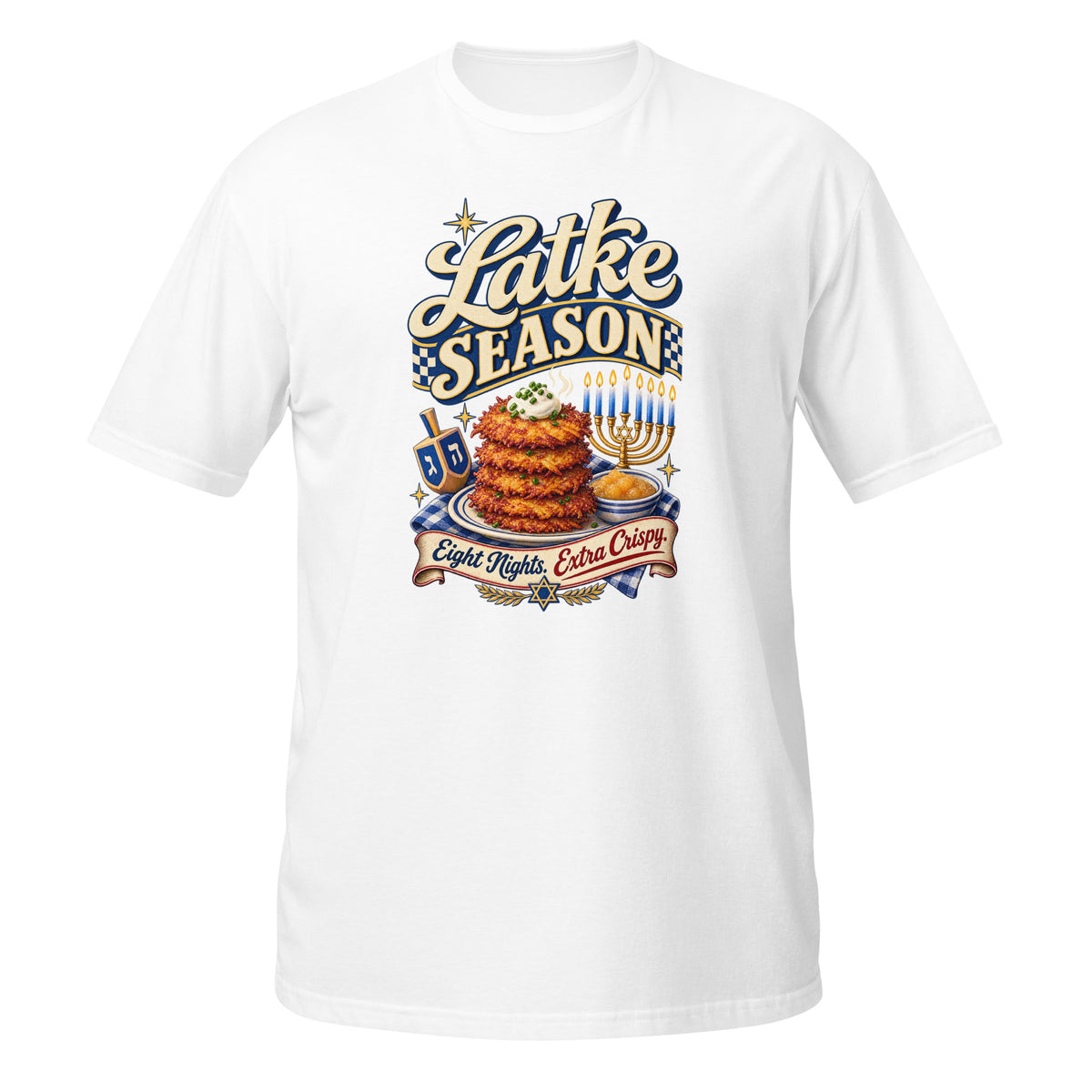 Neonvtg White T-Shirt with Hanukkah Latke Design