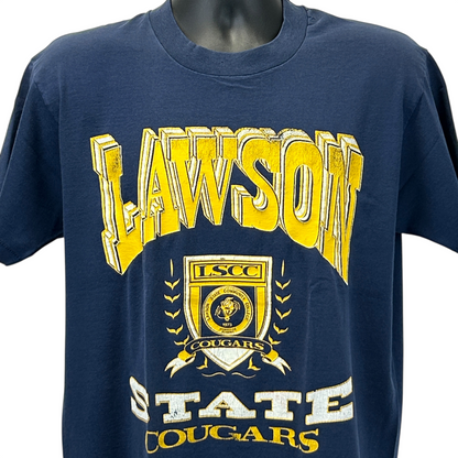 Navy blue Fruit of the Loom T-Shirt featuring Lawson State Cougars logo in front design