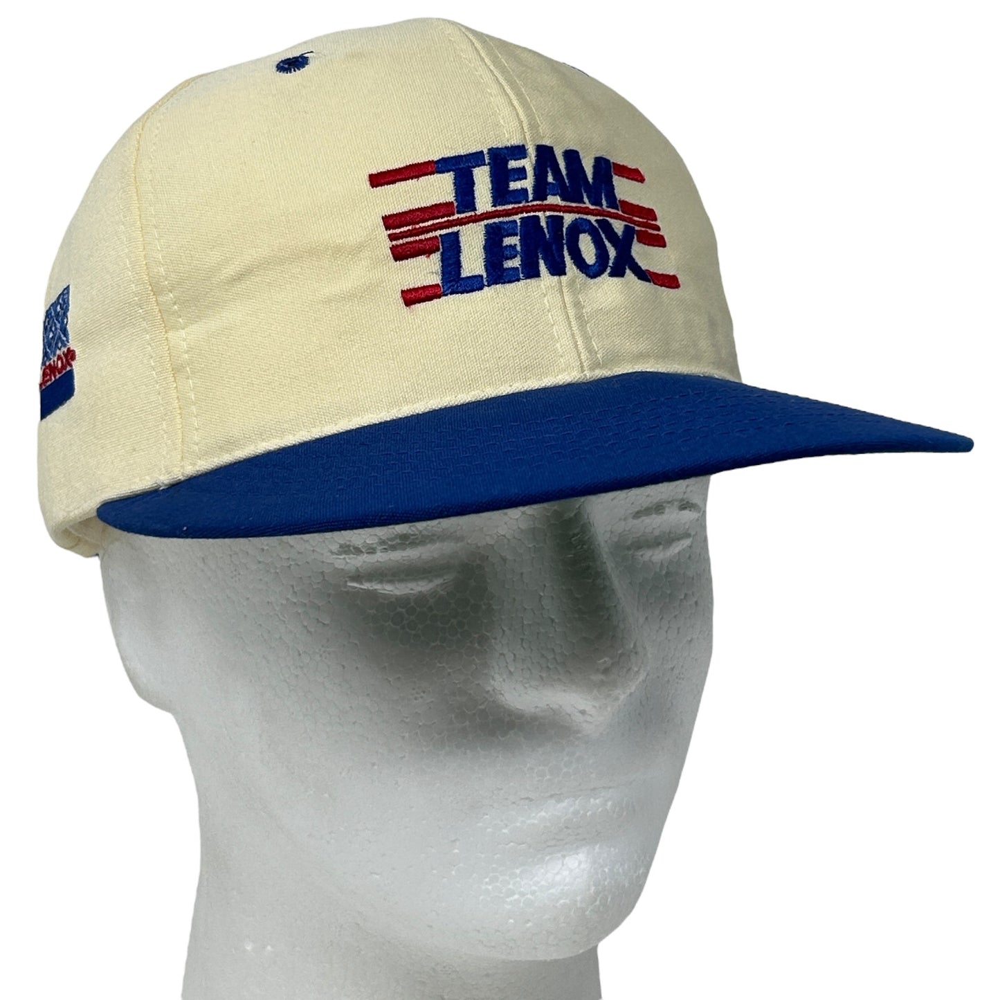 Vintage LENOX Tools cream and blue baseball cap with 'TEAM LENOX' logo on front and side detailing