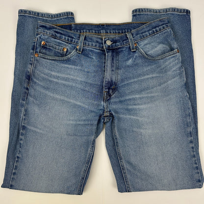 Levi's 541 blue jeans in front view, featuring classic fit with five pockets and logo on the back waistband