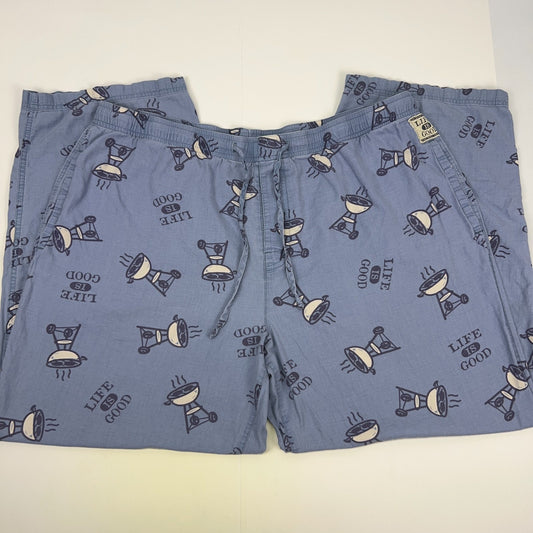 Life Is Good blue lounge pants with a fun light bulb print, available in size medium, front view