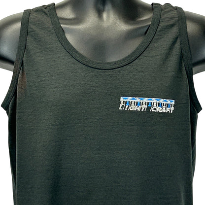 Vintage black tank top featuring Light Craft logo in colorful detailing, front view for detailed style.