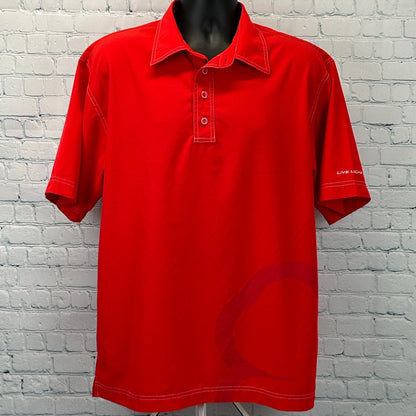 Front view of Red Black Clover Polo Shirt in large size featuring a logo on the sleeve