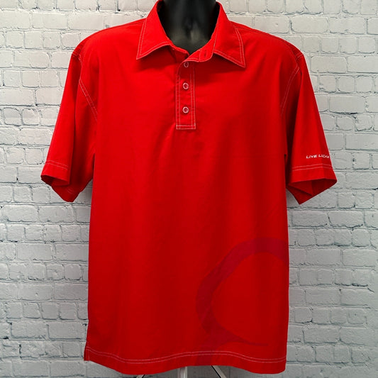 Front view of Red Black Clover Polo Shirt in large size featuring a logo on the sleeve