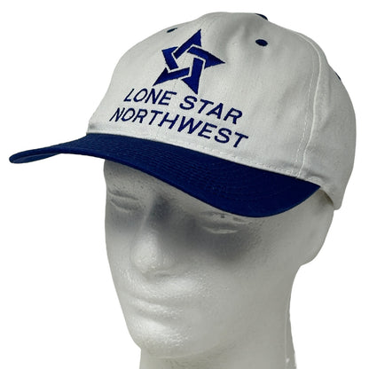 Vintage white baseball cap with blue brim, featuring Lone Star Northwest logo on the front