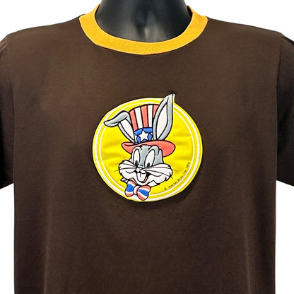 Brown Vintage T-Shirt featuring Bugs Bunny graphic on the front with a yellow background and orange collar