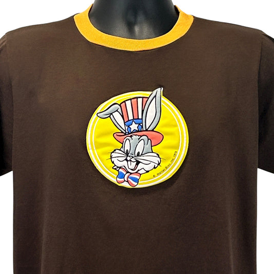 Brown Vintage T-Shirt featuring Bugs Bunny graphic on the front with a yellow background and orange collar