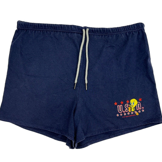 Navy blue Looney Tunes shorts featuring Tweety Bird graphic on front in size medium