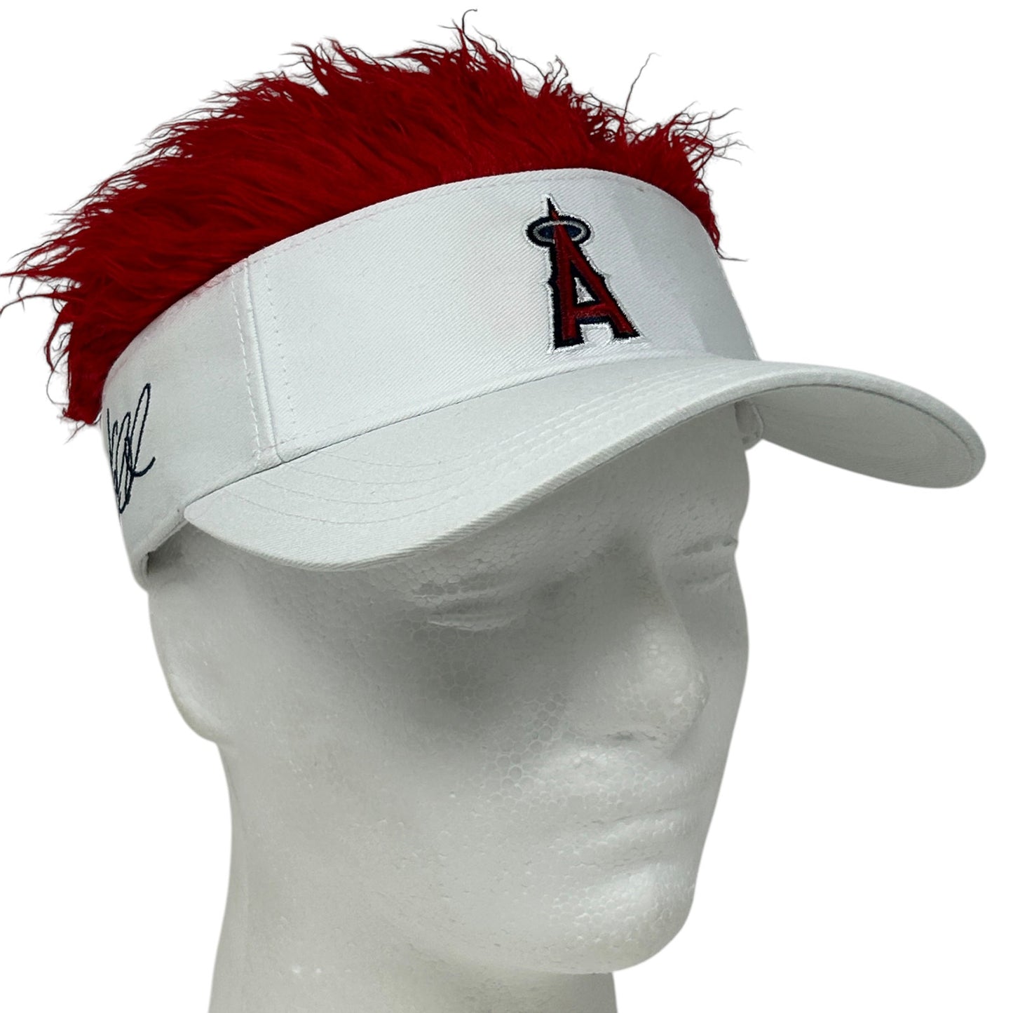 White MLB Los Angeles Angels Visor with Red Feather Trim and Logo on Front