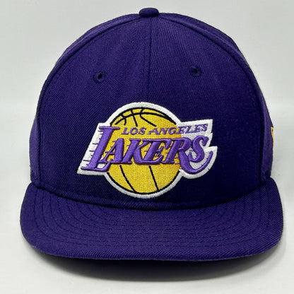 Front view of a New Era Los Angeles Lakers purple hat with embroidered logo