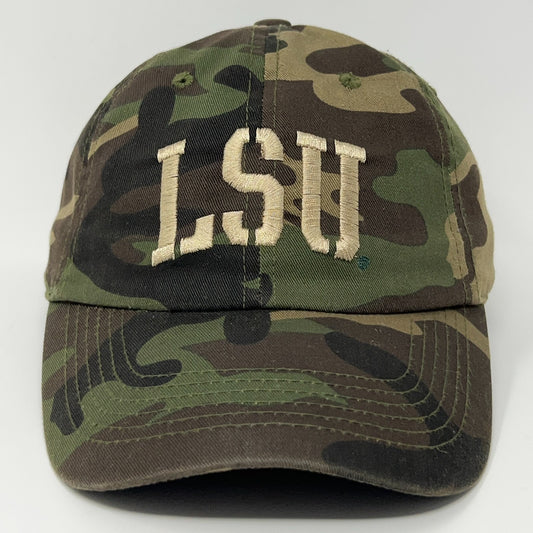 Captivating Headwear camo cap with LSU logo, adult size, vintage style for fans