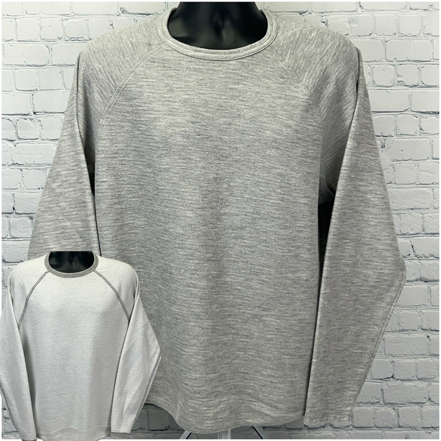 Lucky Brand Gray Long Sleeve Sweatshirt in Size Large, Front View with Ribbed Crew Neck
