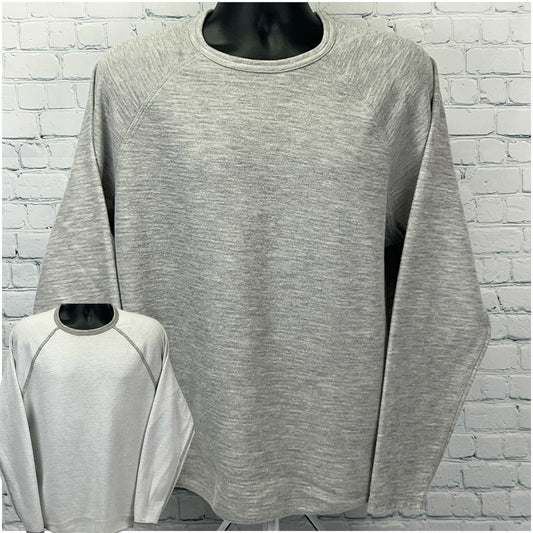 Lucky Brand Gray Long Sleeve Sweatshirt in Size Large, Front View with Ribbed Crew Neck