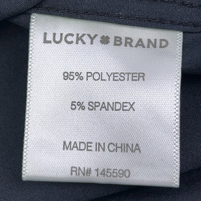 Lucky Brand long sleeve shirt in dark blue, 95% polyester and 5% spandex fabric close-up