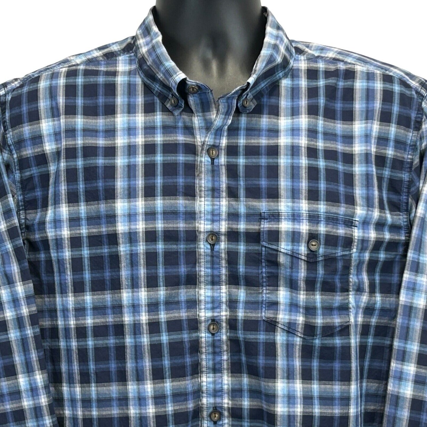 Lucky Brand Blue Plaid Shirt in Size Medium with Button Down Collar and Chest Pocket