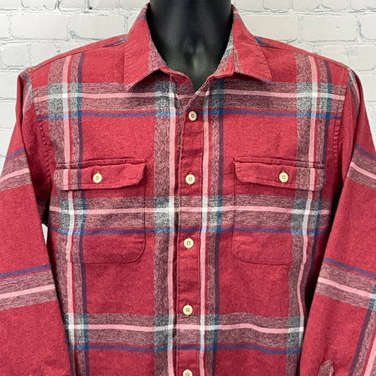 Lucky Brand Red Plaid Button-Up Shirt in Large with Front Pockets and Classic Fit