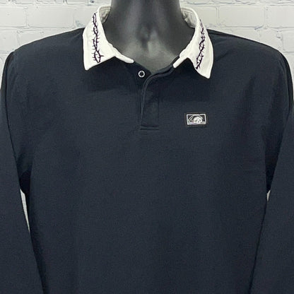 Lurking Class Black Long Sleeve Polo Shirt with Unique White Collar Design and Logo Detail