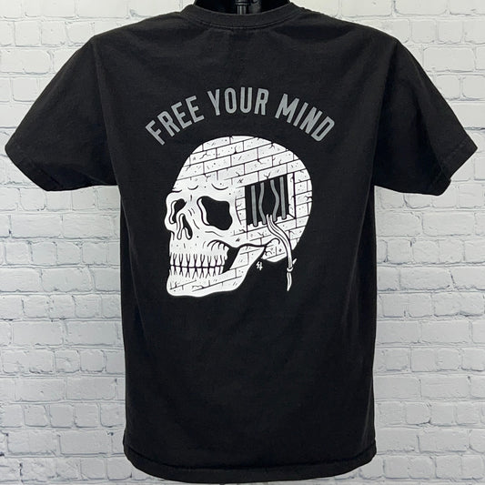 Lurking Class Sketchy Tank Black T-Shirt Medium with Skull Design and 'Free Your Mind' Graphic