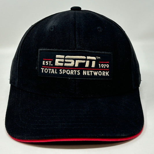 Vintage 90s ESPN Hat Baseball Cap Total Sports Network USA Made Strapback Black