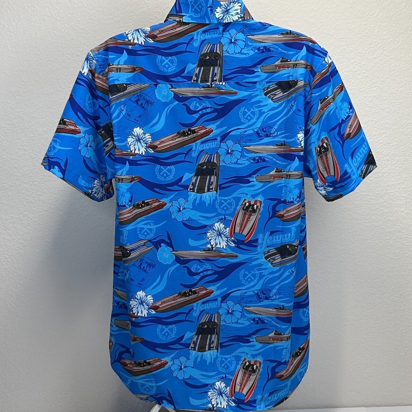 Dixxon Flannel Teague Hawaiian Camp Shirt Mens Large Speed Boats Button Up Blue