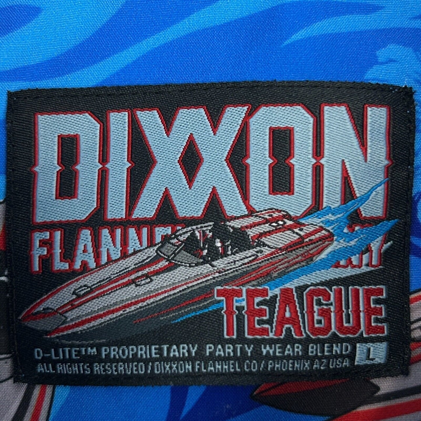 Dixxon Flannel Teague Hawaiian Camp Shirt Mens Large Speed Boats Button Up Blue