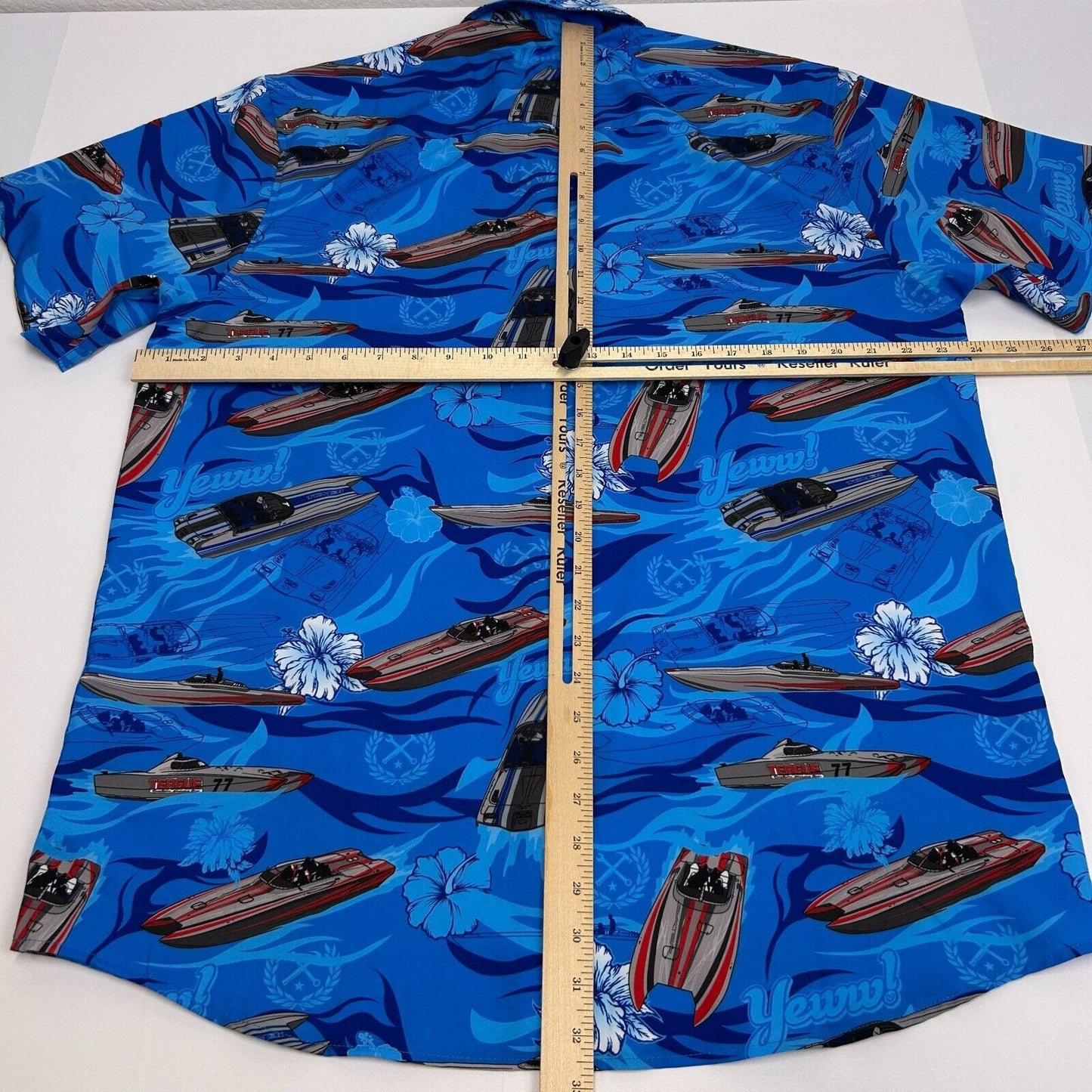 Dixxon Flannel Teague Hawaiian Camp Shirt Mens Large Speed Boats Button Up Blue