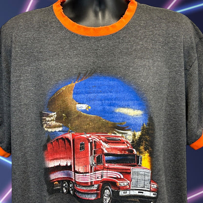 Vintage Big Rig Trucker T Shirt Mens X-Large 18 Wheeler Semi Truck Eagle Gray