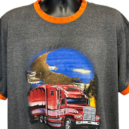 Vintage Big Rig Trucker T Shirt Mens X-Large 18 Wheeler Semi Truck Eagle Gray