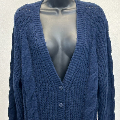 Torrid Outlander Cardigan Sweater Womens Size 2 2X 18-20 Cable Knit Pockets Blue