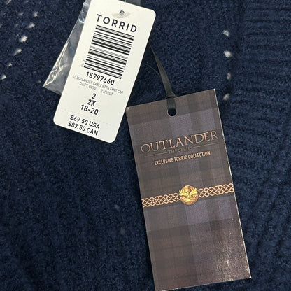 Torrid Outlander Cardigan Sweater Womens Size 2 2X 18-20 Cable Knit Pockets Blue