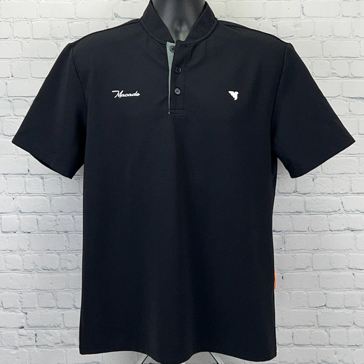 Macade Golf Black Short Sleeve Polo Shirt with Collar and Embroidered Logo on Front