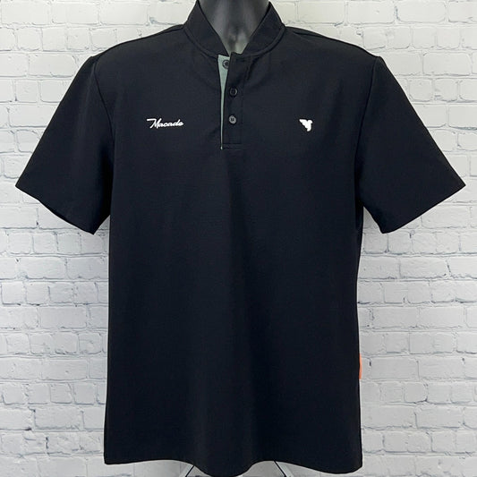 Macade Golf Black Short Sleeve Polo Shirt with Collar and Embroidered Logo on Front