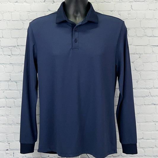 Macade Golf Long Sleeve Polo Shirt in Navy Blue with a Button Placket and Logo on Chest