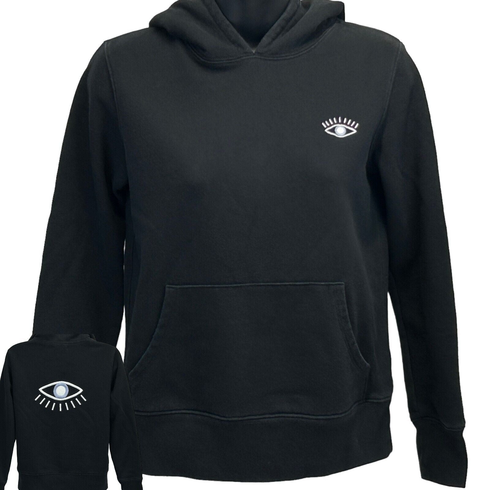 Madewell Black Hoodie featuring a front eye logo with a relaxed fit for casual wear